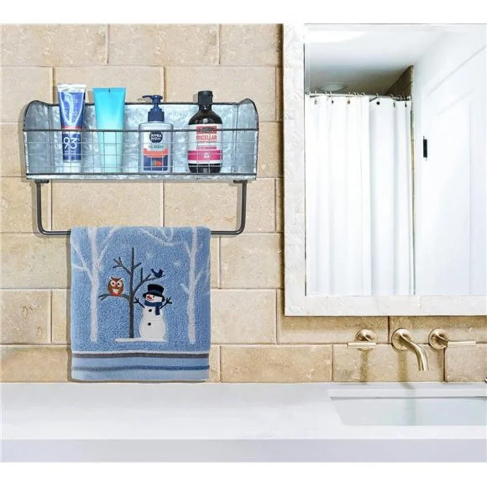 ShabbyDecor Galvanized Metal Bathroom Storage Box with Rustic Toilet Towel Bar